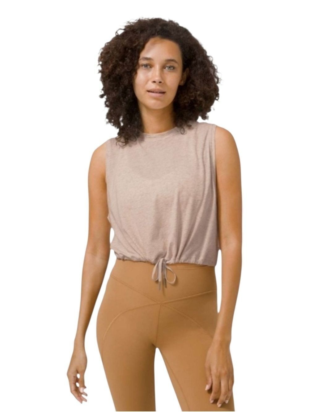 Lululemon Adapt to You Tank Heathered Dune Cropped Cinch Top Size 6 Small